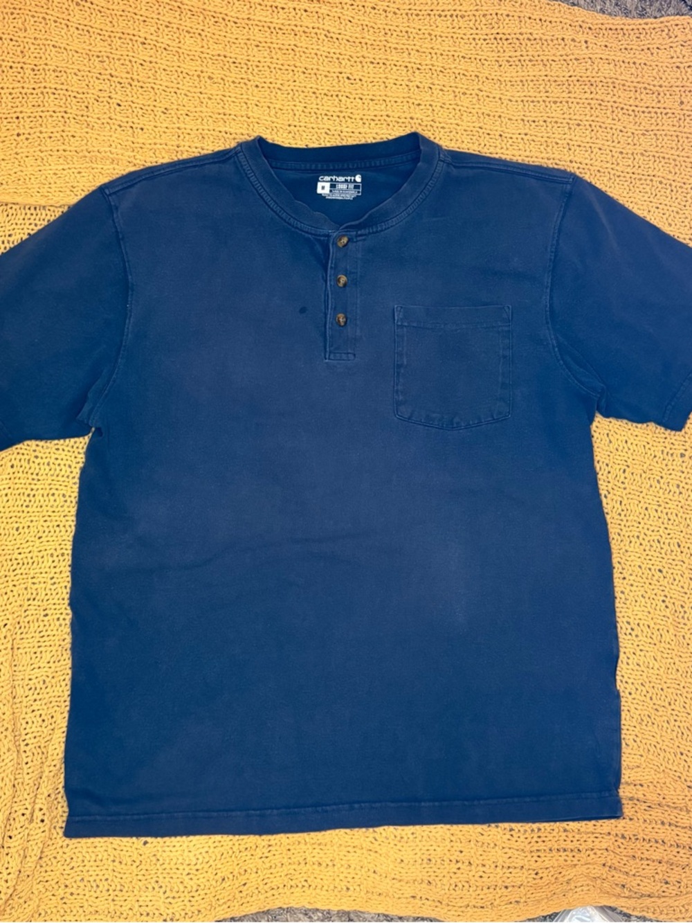 Carhartt Men’s faded Navy blue Short-Sleeve Henley Pocket Tee loose fit